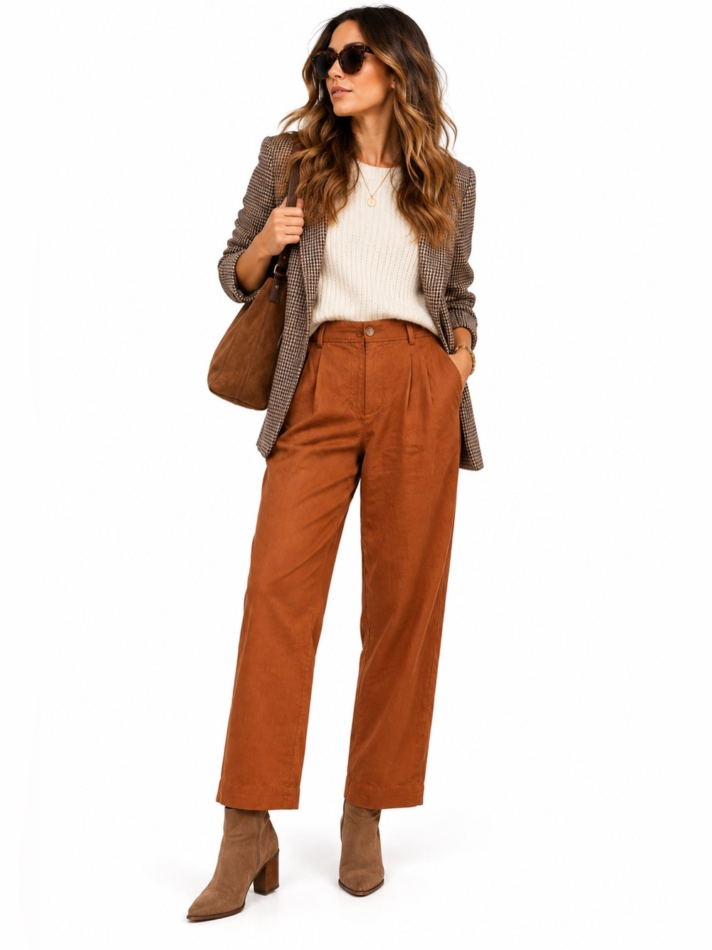 The Reset R Label Linen TENCEL Pleated Pants Women’s M Rust Brown Straight Leg